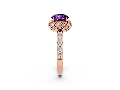 Rose gold Round Cut Diamond Solitaire Ring with Shared Prong Pavé Band_2