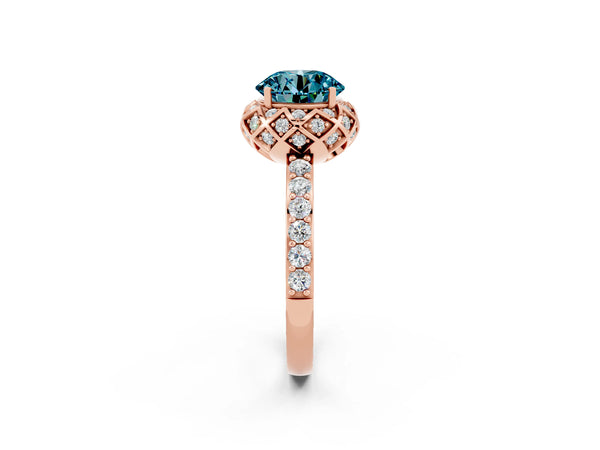 Rose gold Round Cut Diamond Solitaire Ring with Shared Prong Pavé Band