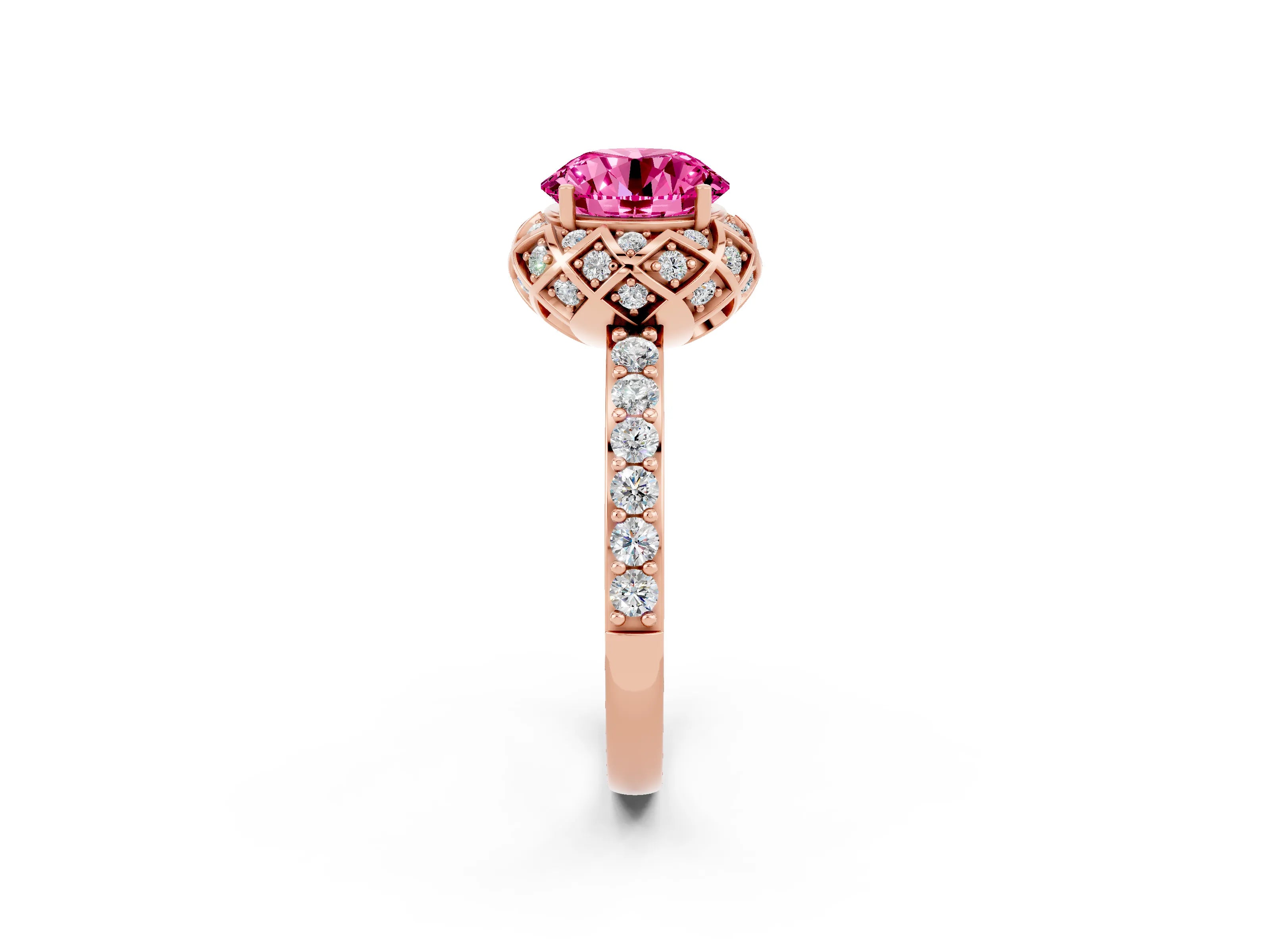 Rose gold Round Cut Diamond Solitaire Ring with Shared Prong Pavé Band_2