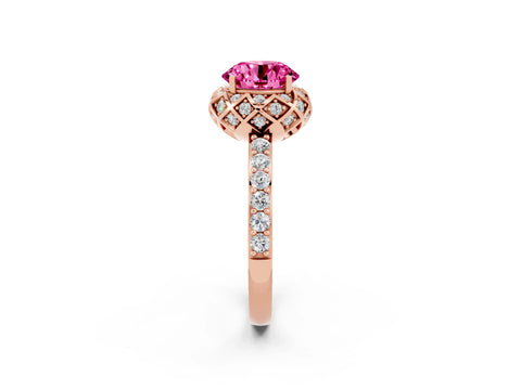 Rose gold Round Cut Diamond Solitaire Ring with Shared Prong Pavé Band_2