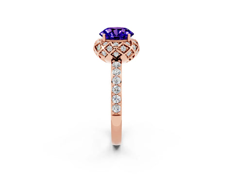Rose gold Round Cut Diamond Solitaire Ring with Shared Prong Pavé Band_2