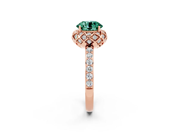 Rose gold Round Cut Diamond Solitaire Ring with Shared Prong Pavé Band