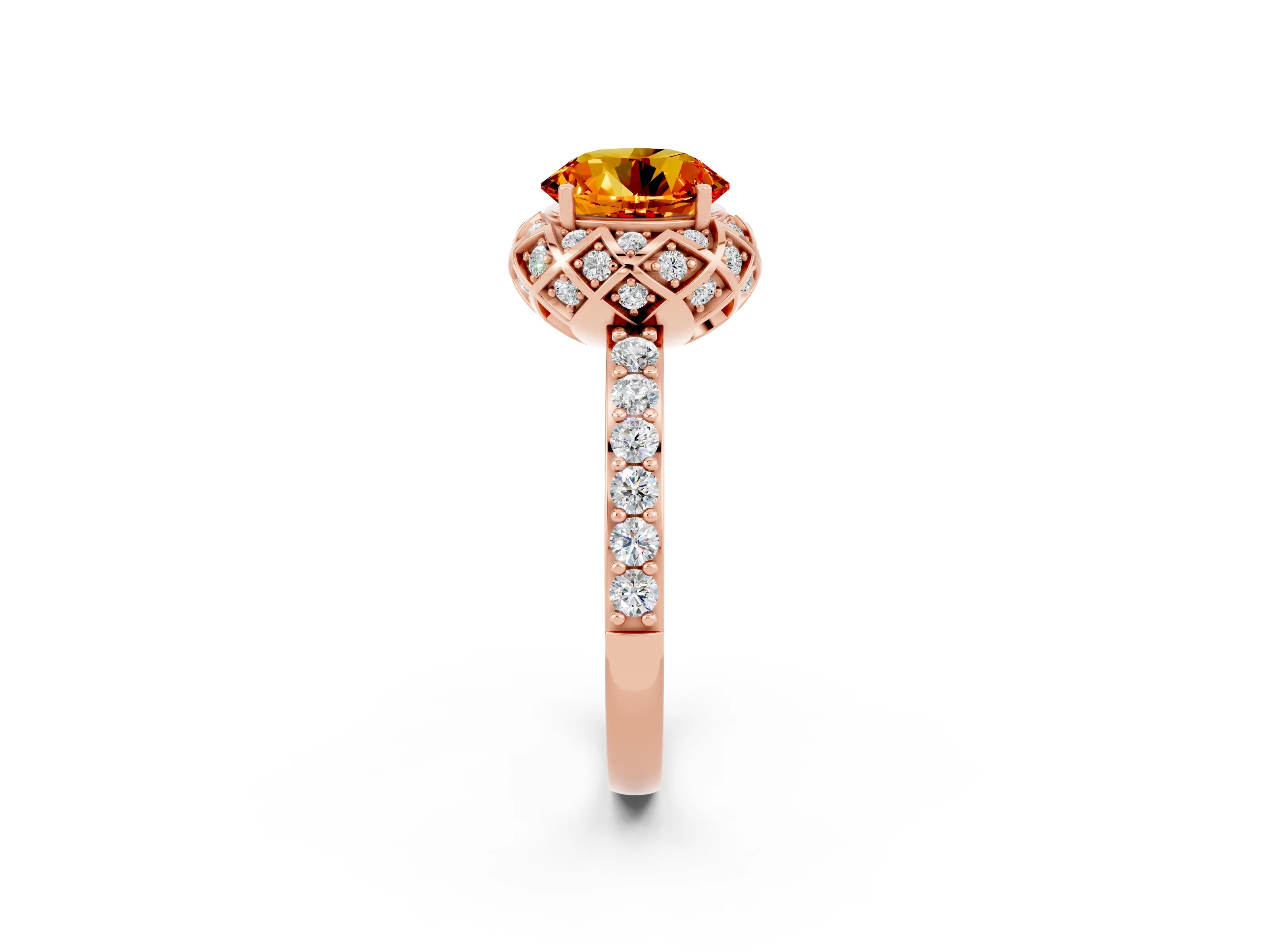 Rose gold Round Cut Diamond Solitaire Ring with Shared Prong Pavé Band_2