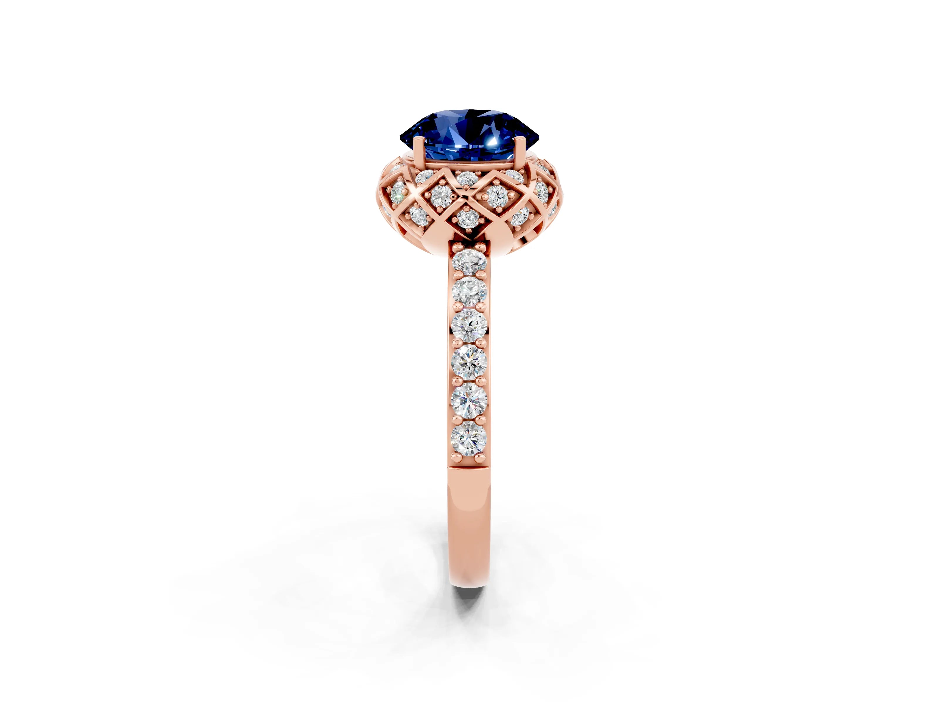 Rose gold Round Cut Diamond Solitaire Ring with Shared Prong Pavé Band_2