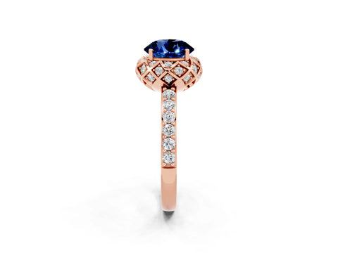 Rose gold Round Cut Diamond Solitaire Ring with Shared Prong Pavé Band_2