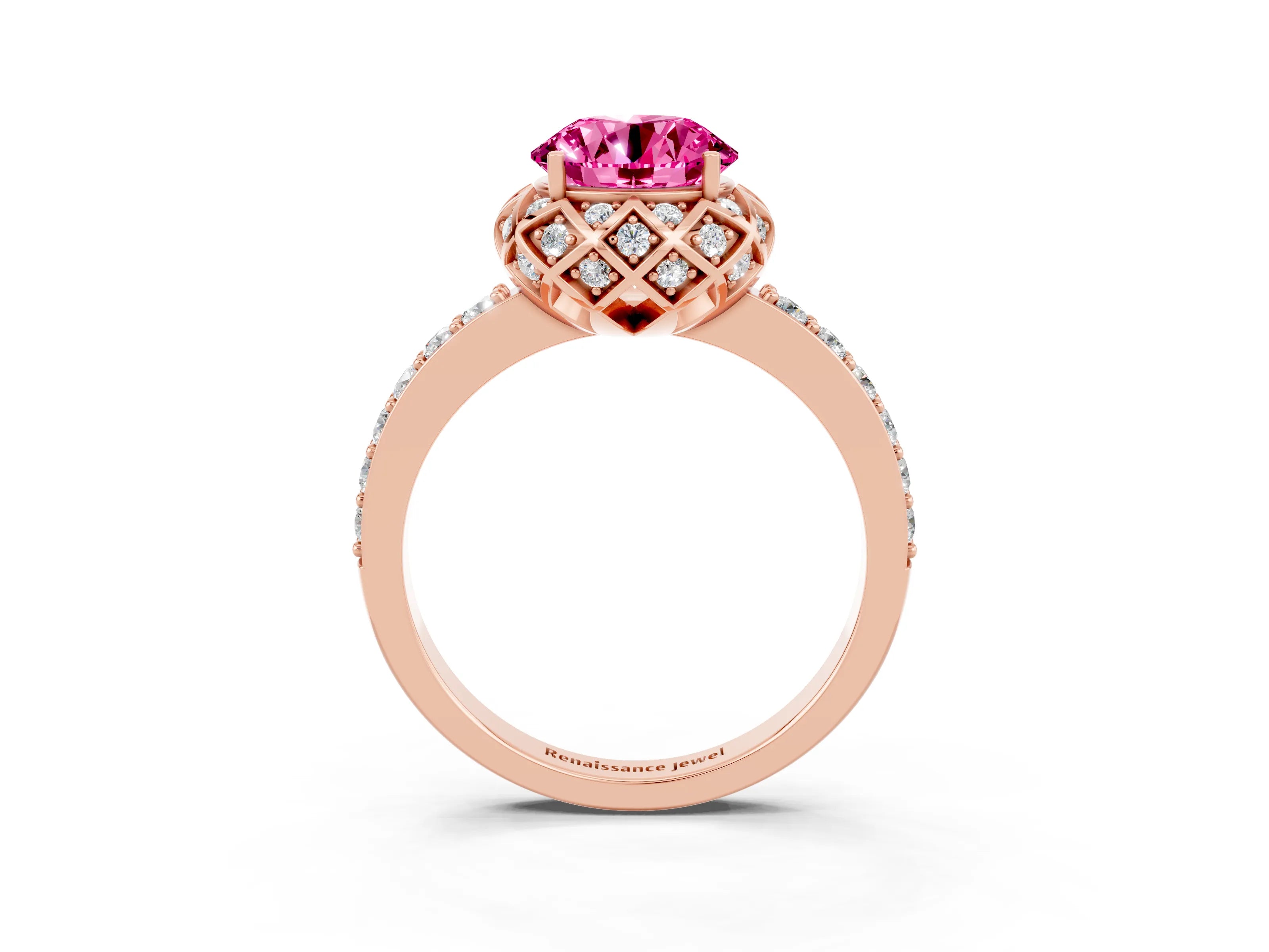 Rose gold Round Cut Diamond Solitaire Ring with Shared Prong Pavé Band_3