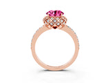 Rose gold Round Cut Diamond Solitaire Ring with Shared Prong Pavé Band_3