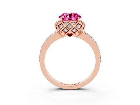 Rose gold Round Cut Diamond Solitaire Ring with Shared Prong Pavé Band_3