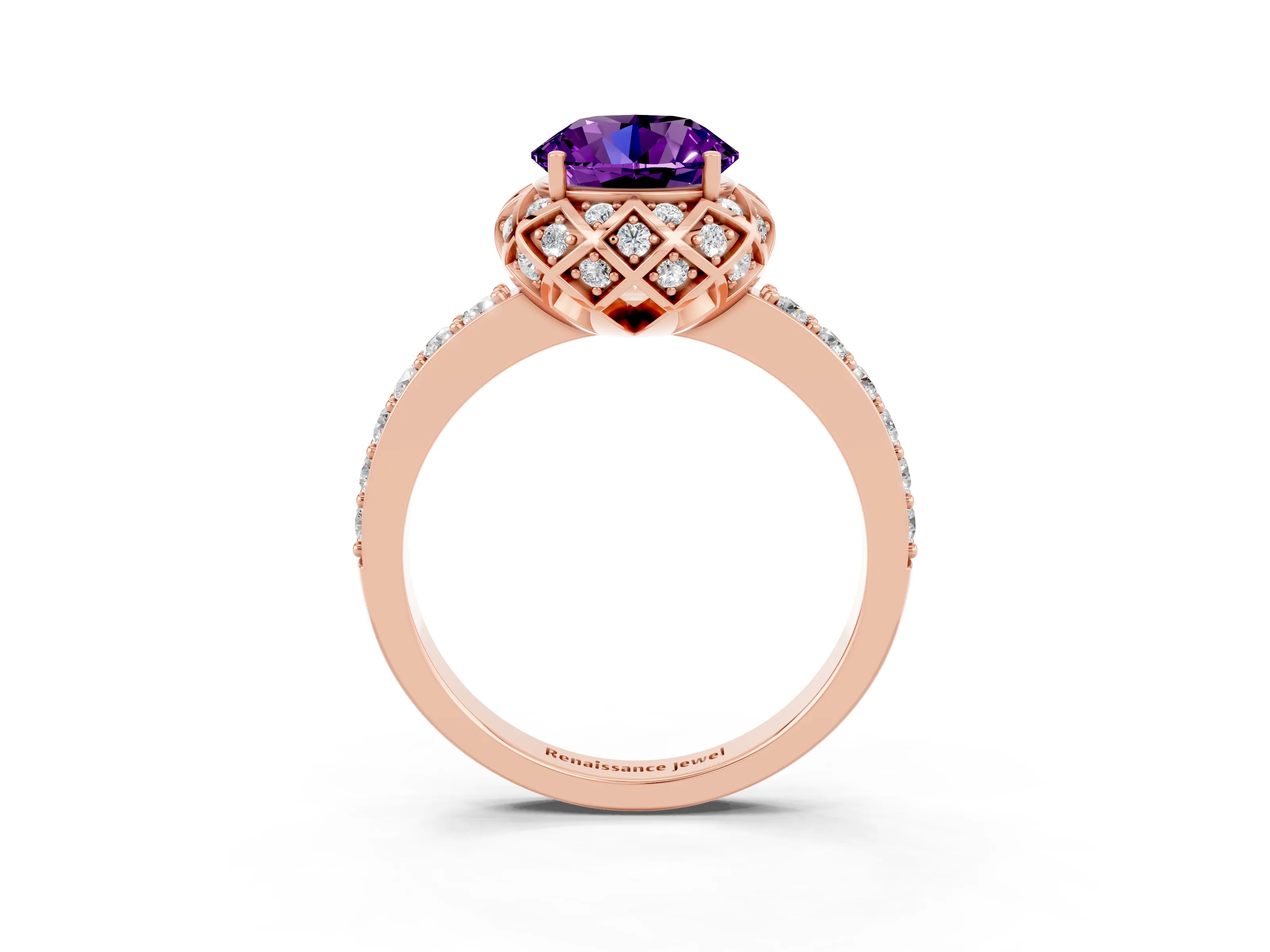 Rose gold Round Cut Diamond Solitaire Ring with Shared Prong Pavé Band_3