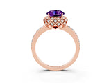 Rose gold Round Cut Diamond Solitaire Ring with Shared Prong Pavé Band_3