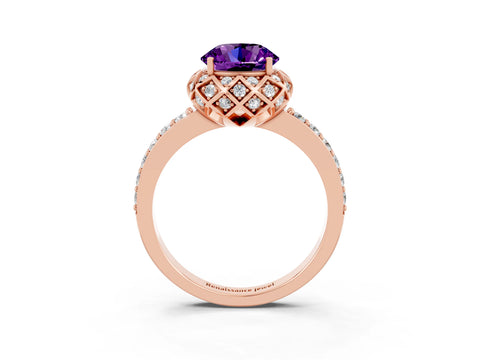 Rose gold Round Cut Diamond Solitaire Ring with Shared Prong Pavé Band_3