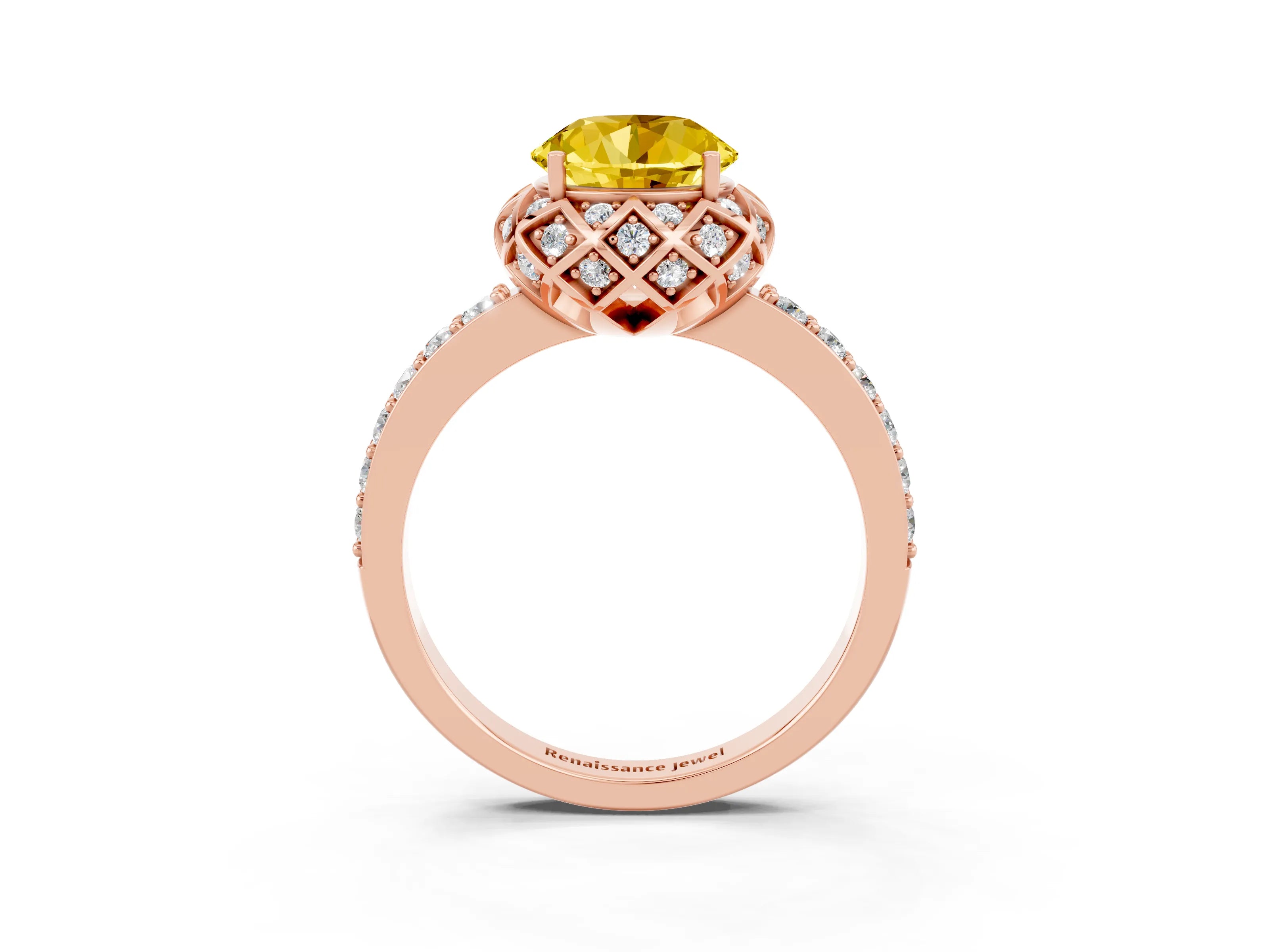 Rose gold Round Cut Diamond Solitaire Ring with Shared Prong Pavé Band_3