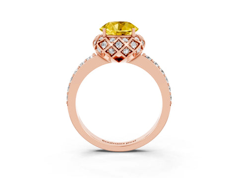 Rose gold Round Cut Diamond Solitaire Ring with Shared Prong Pavé Band_3