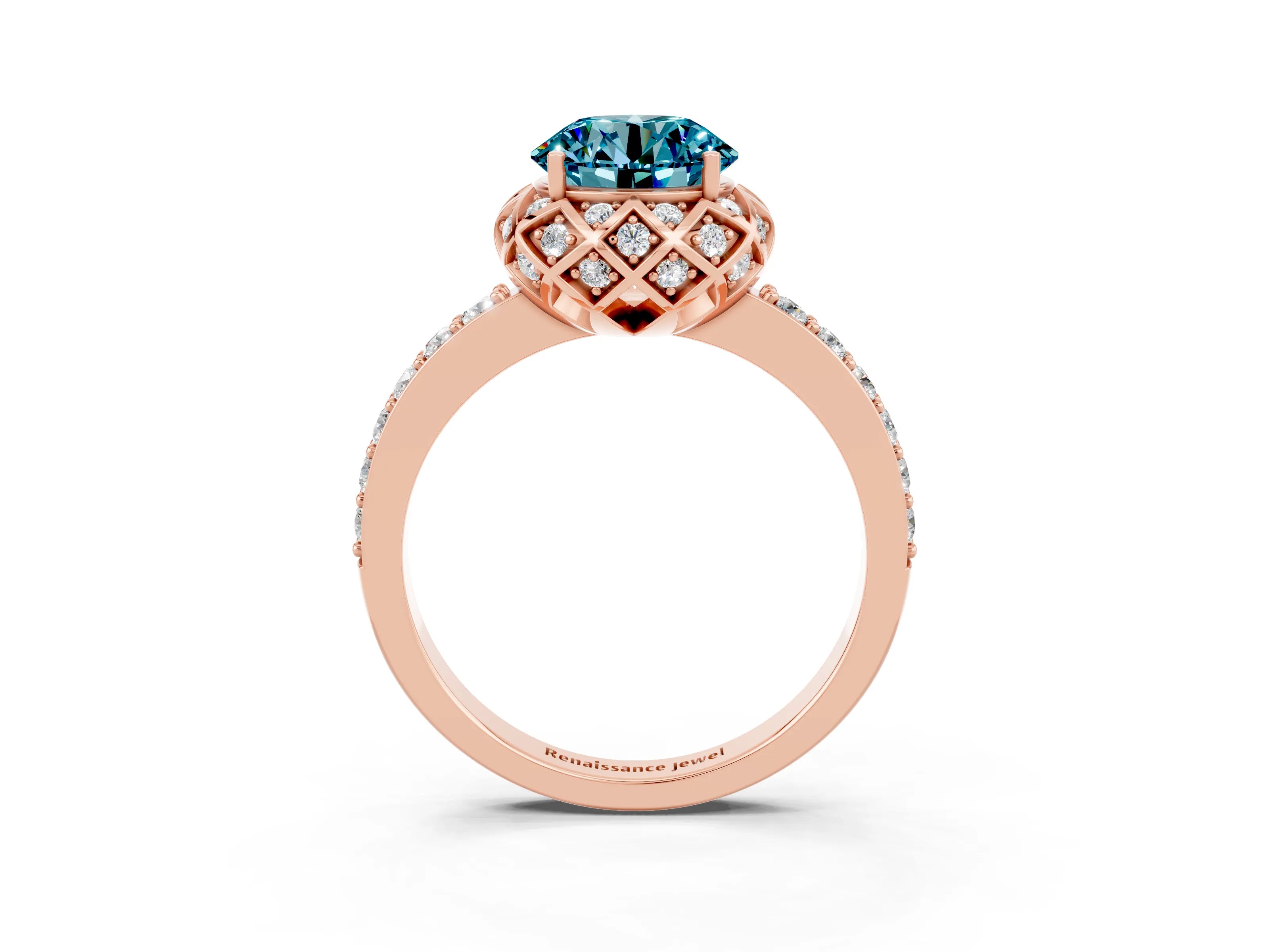 Rose gold Round Cut Diamond Solitaire Ring with Shared Prong Pavé Band_3
