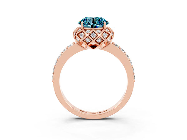Rose gold Round Cut Diamond Solitaire Ring with Shared Prong Pavé Band
