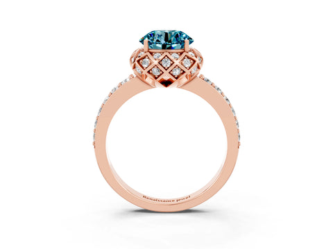 Rose gold Round Cut Diamond Solitaire Ring with Shared Prong Pavé Band_3