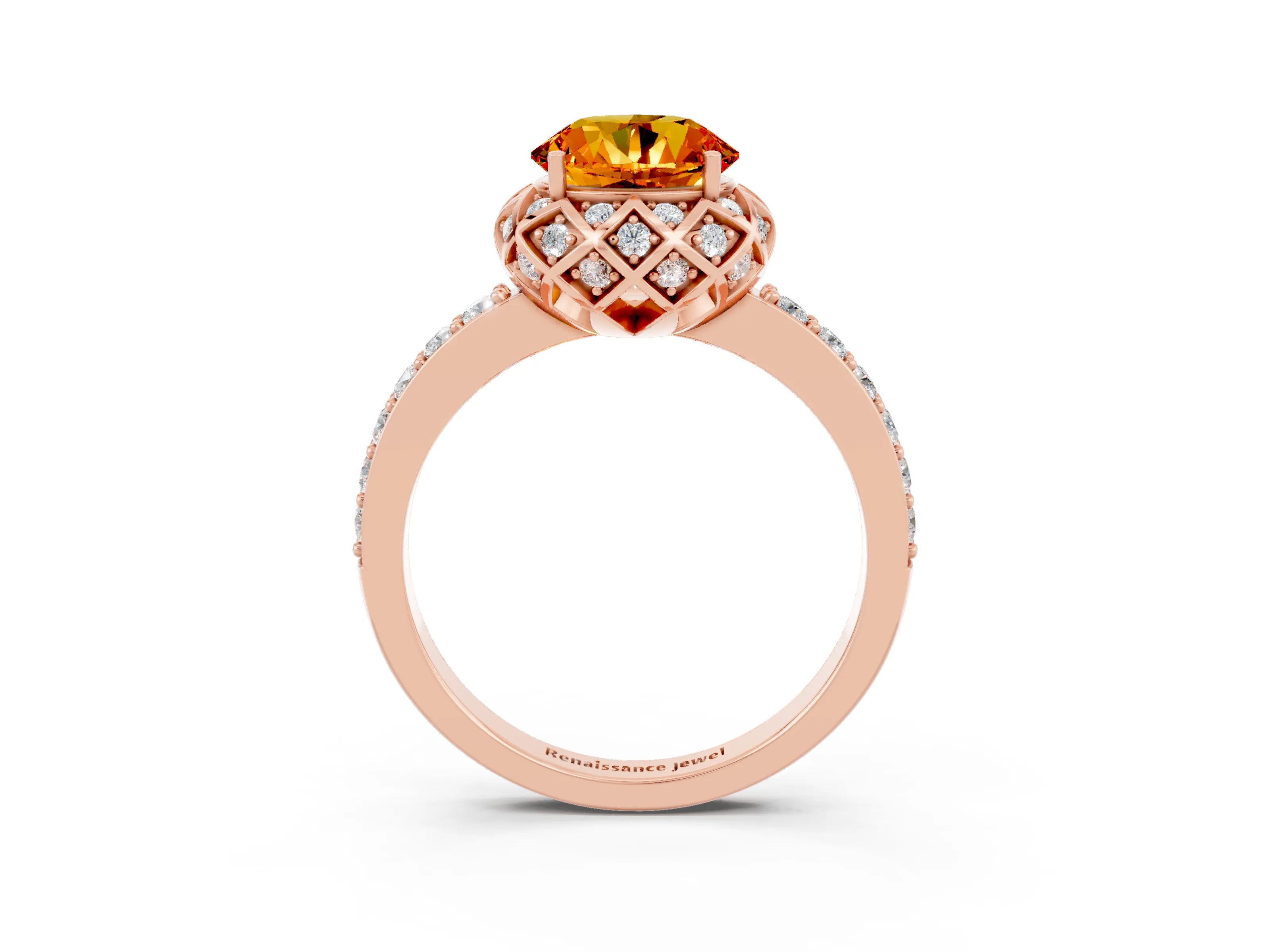 Rose gold Round Cut Diamond Solitaire Ring with Shared Prong Pavé Band_3