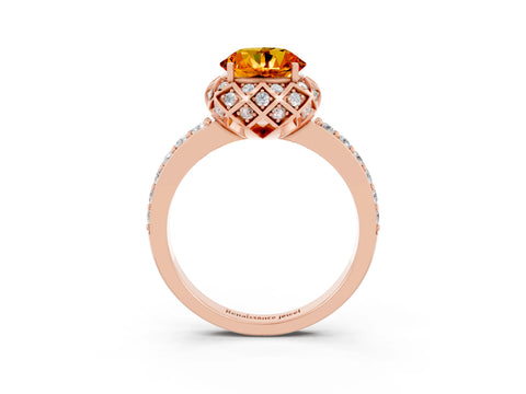 Rose gold Round Cut Diamond Solitaire Ring with Shared Prong Pavé Band_3