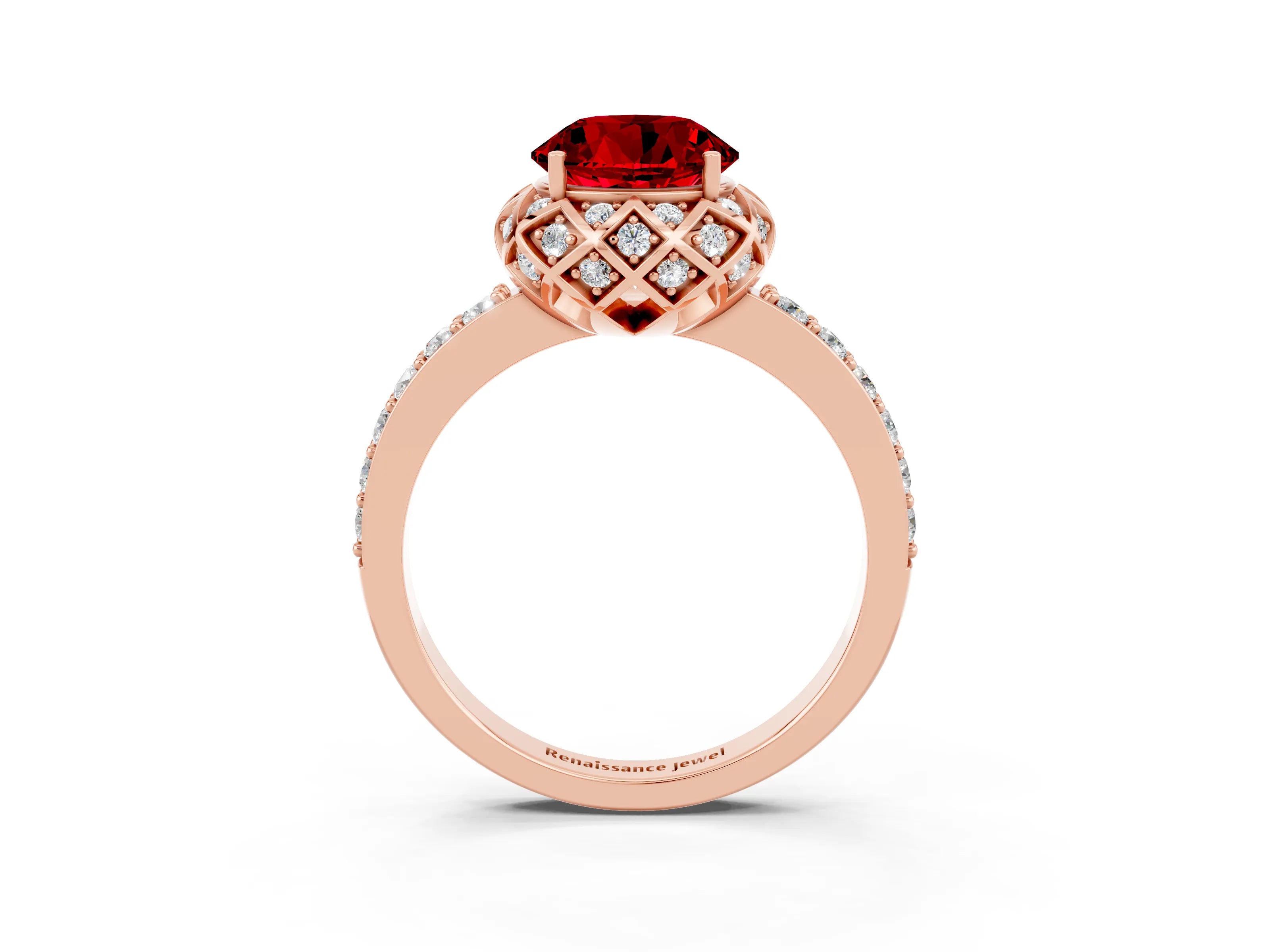 Rose gold Round Cut Diamond Solitaire Ring with Shared Prong Pavé Band_3