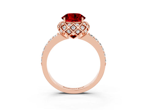 Rose gold Round Cut Diamond Solitaire Ring with Shared Prong Pavé Band_3