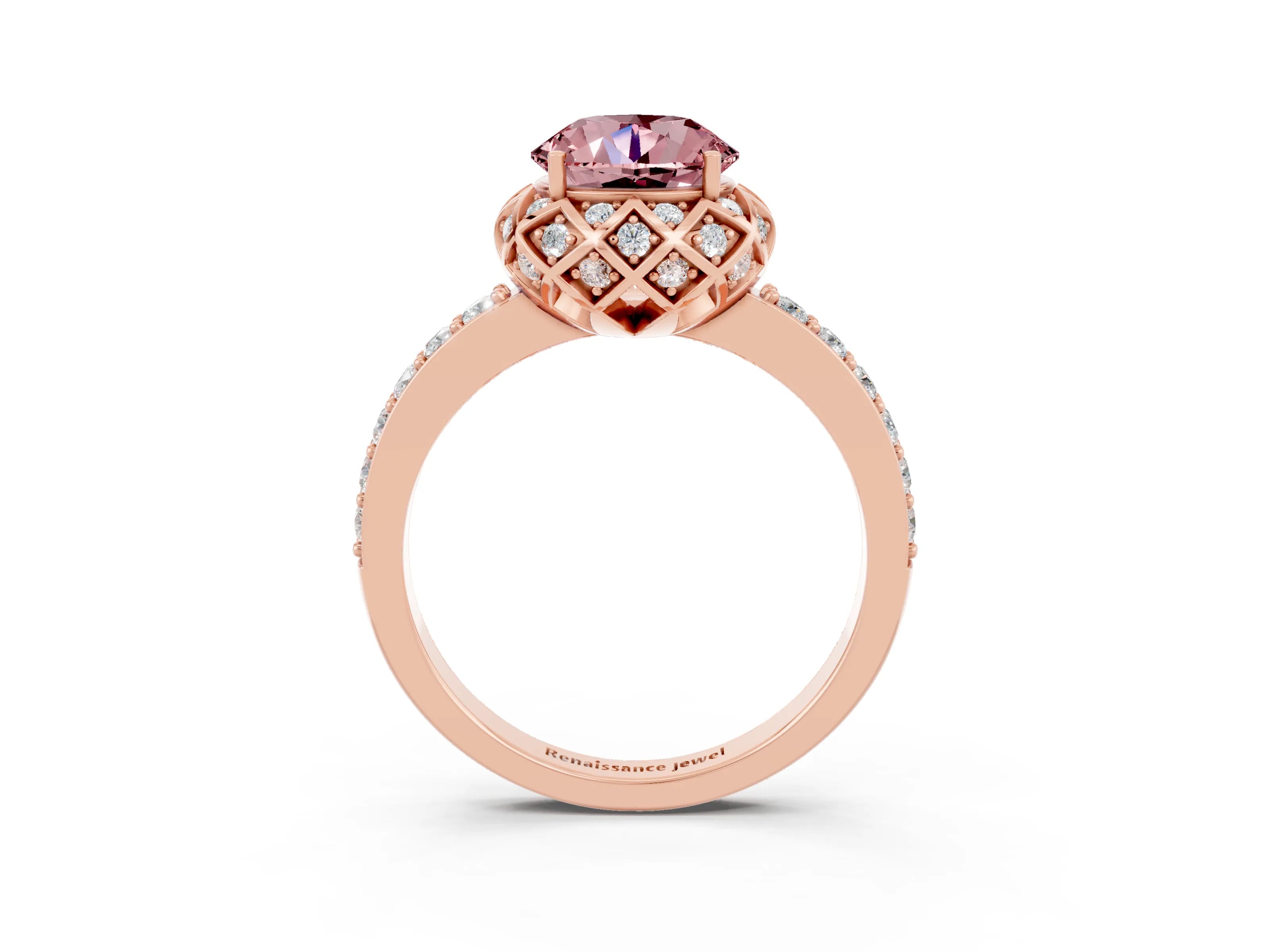 Rose gold Round Cut Diamond Solitaire Ring with Shared Prong Pavé Band_3