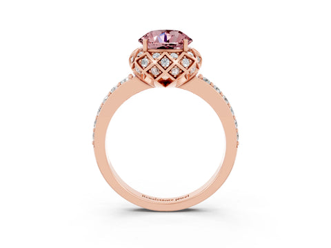 Rose gold Round Cut Diamond Solitaire Ring with Shared Prong Pavé Band_3