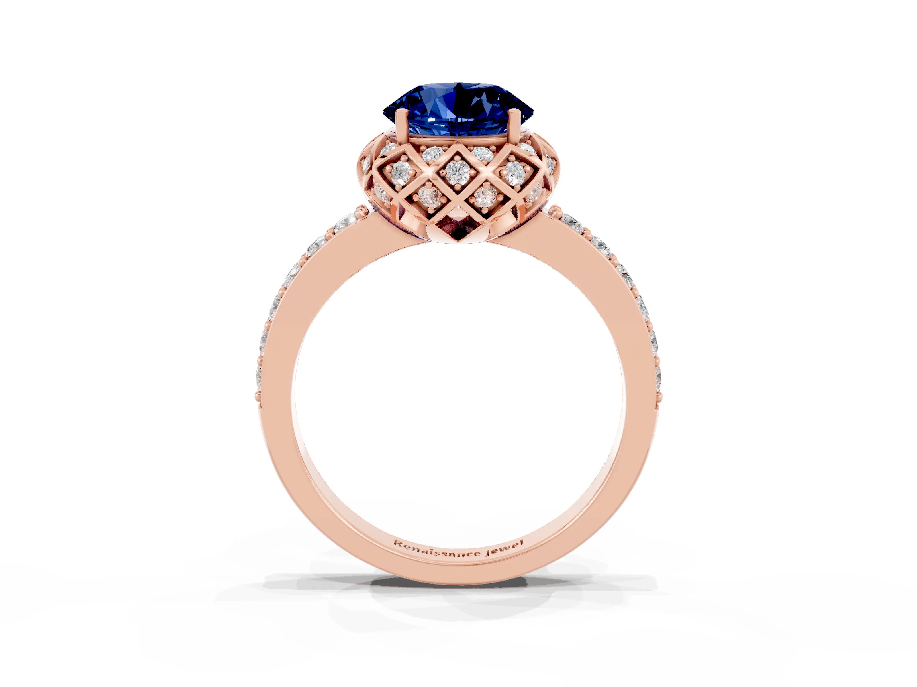 Rose gold Round Cut Diamond Solitaire Ring with Shared Prong Pavé Band_3