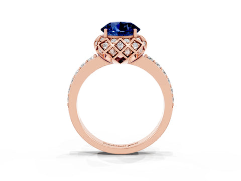 Rose gold Round Cut Diamond Solitaire Ring with Shared Prong Pavé Band_3