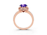 Rose gold Round Cut Diamond Solitaire Ring with Shared Prong Pavé Band_3