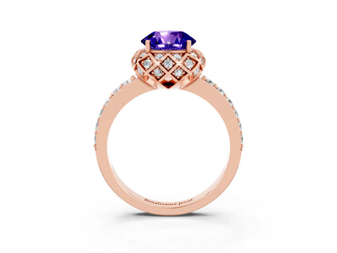 Rose gold Round Cut Diamond Solitaire Ring with Shared Prong Pavé Band_3