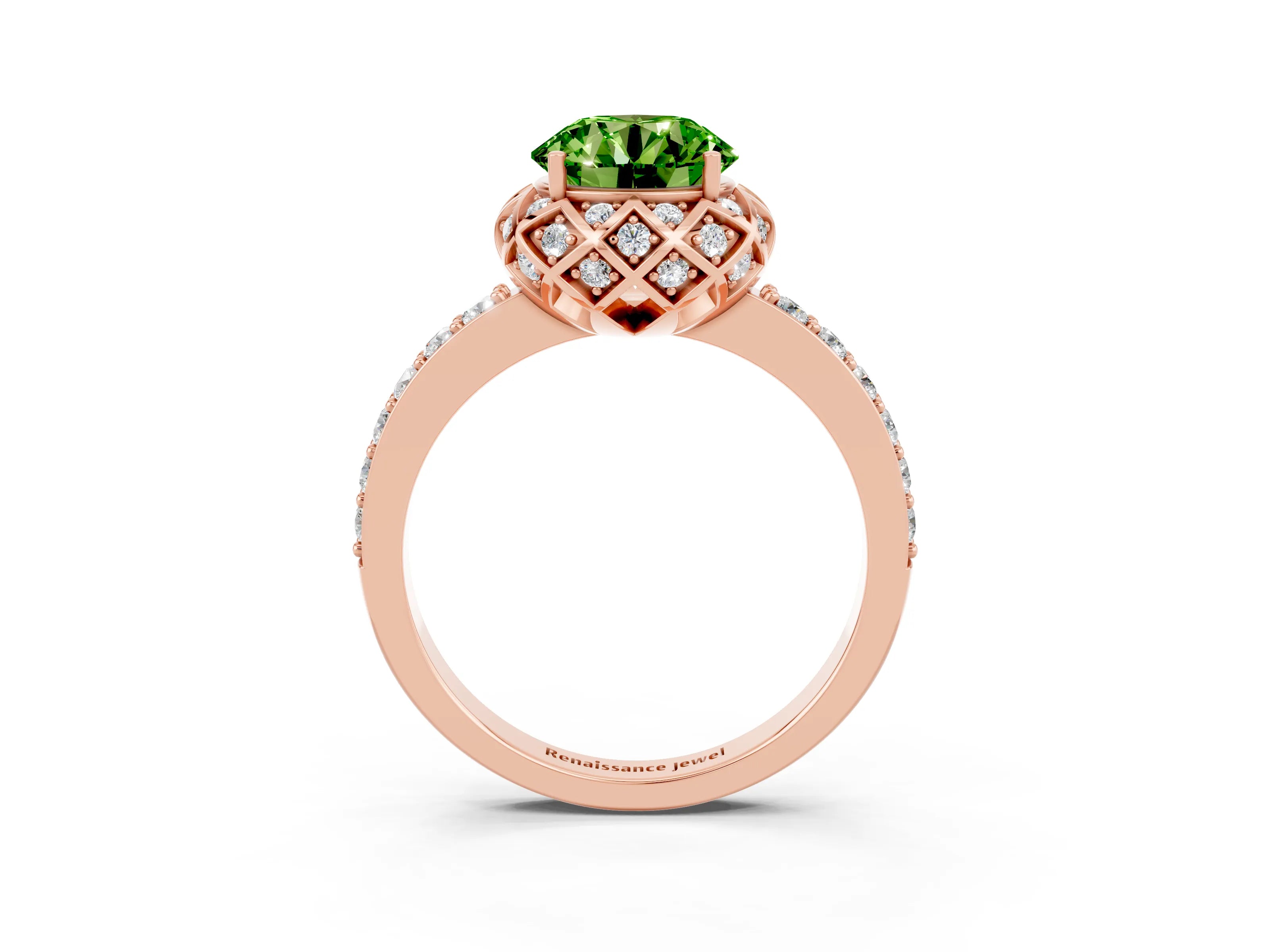 Rose gold Round Cut Diamond Solitaire Ring with Shared Prong Pavé Band_3