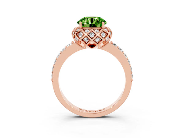 Rose gold Round Cut Diamond Solitaire Ring with Shared Prong Pavé Band