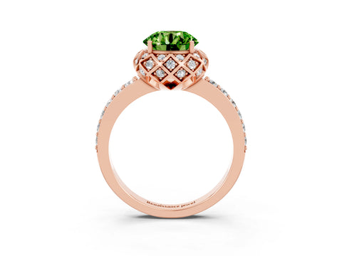 Rose gold Round Cut Diamond Solitaire Ring with Shared Prong Pavé Band_3