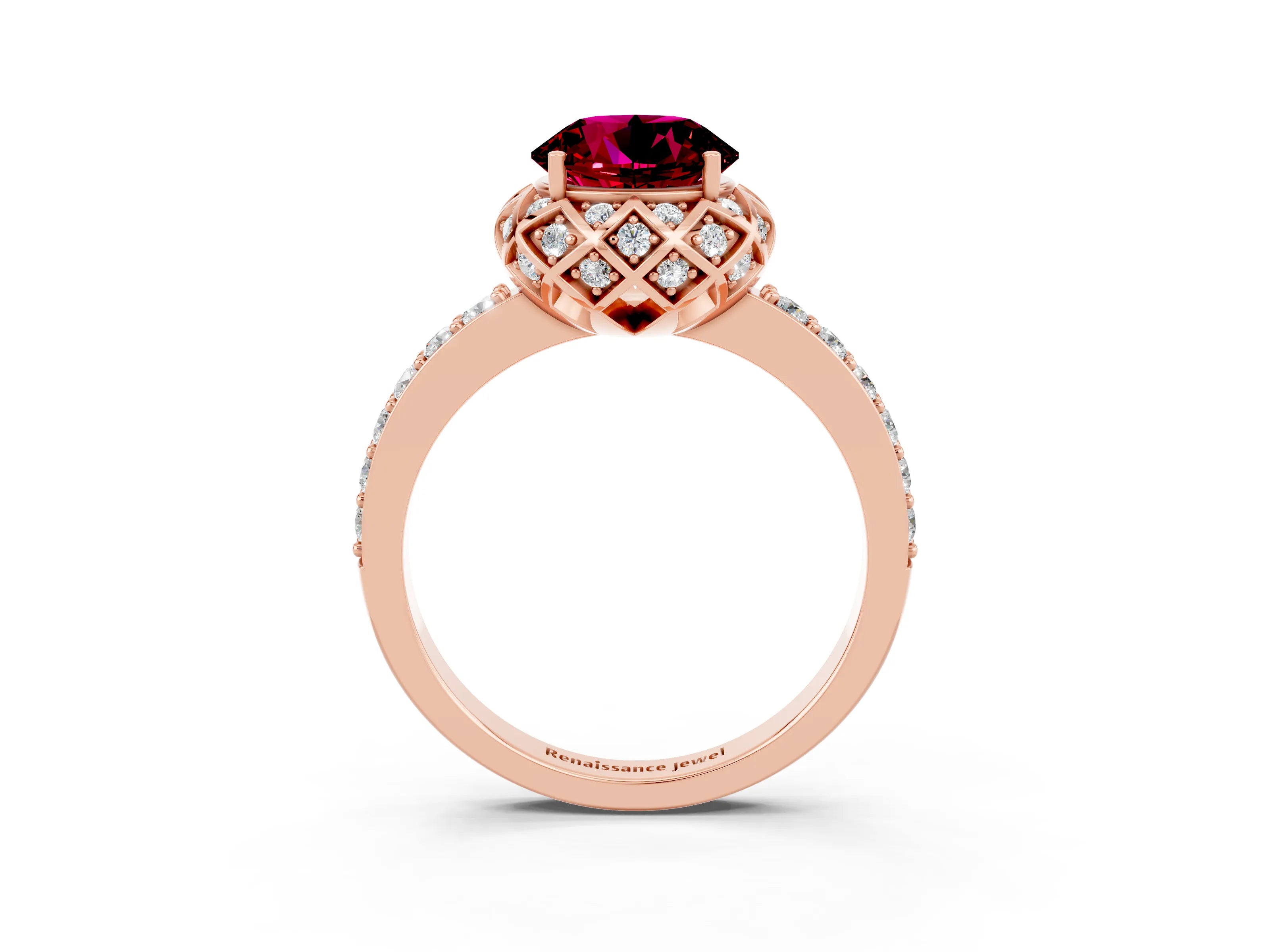 Rose gold Round Cut Diamond Solitaire Ring with Shared Prong Pavé Band_3