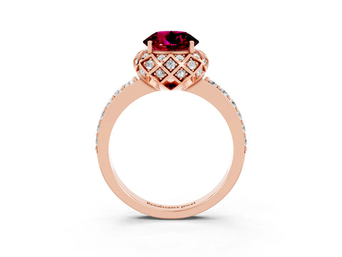 Rose gold Round Cut Diamond Solitaire Ring with Shared Prong Pavé Band_3