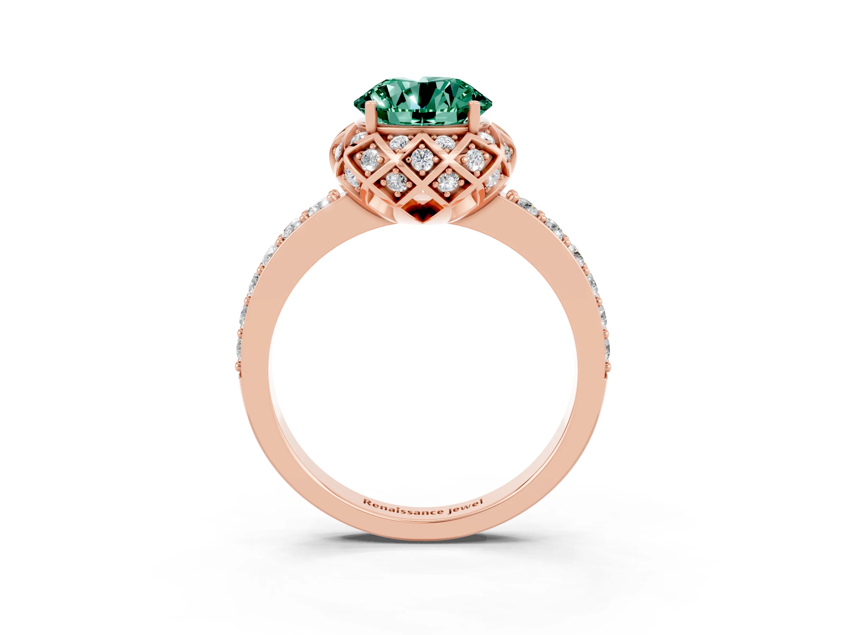 Rose gold Round Cut Diamond Solitaire Ring with Shared Prong Pavé Band_3