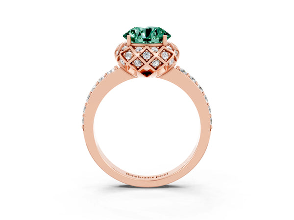 Rose gold Round Cut Diamond Solitaire Ring with Shared Prong Pavé Band