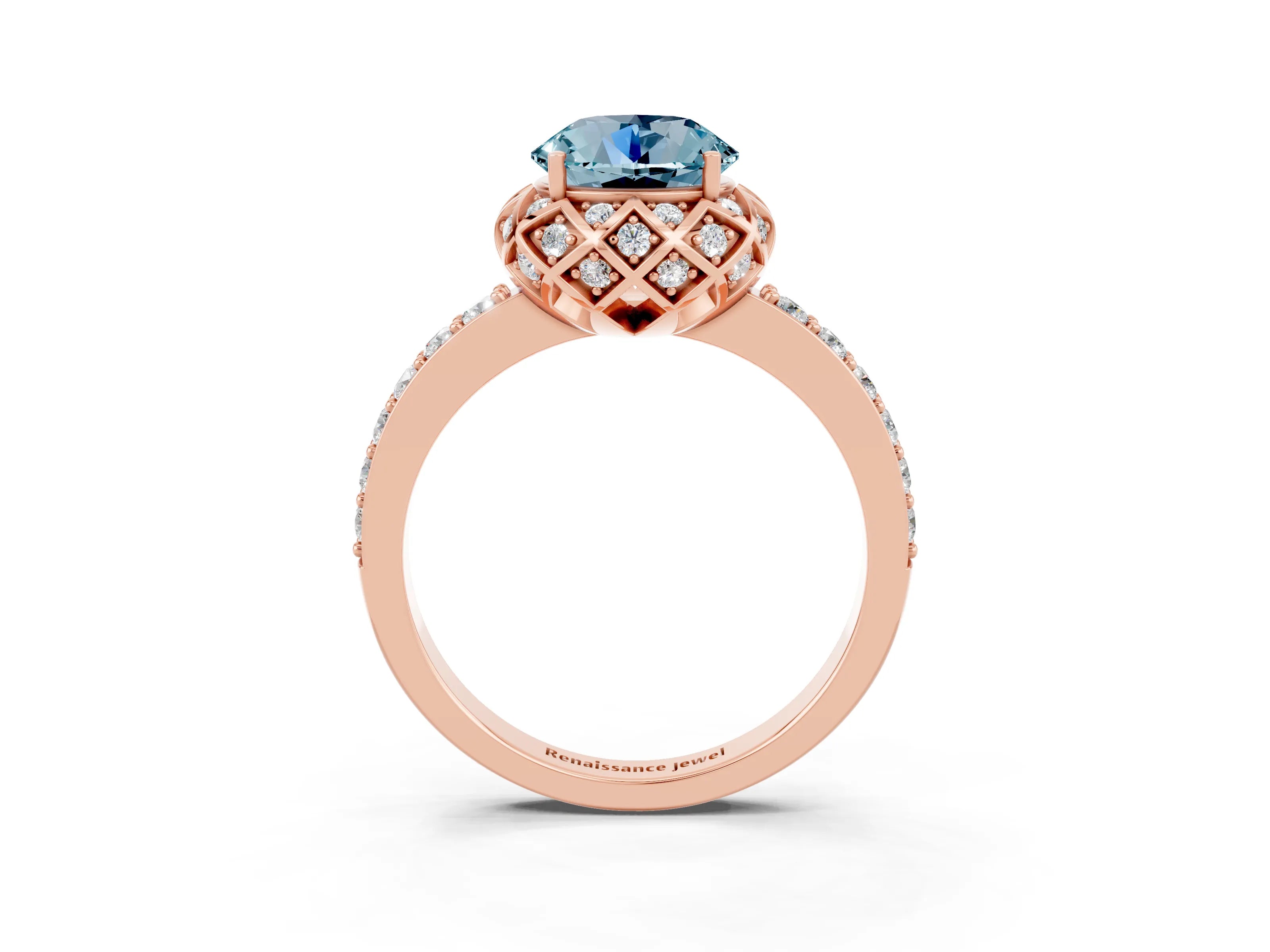 Rose gold Round Cut Diamond Solitaire Ring with Shared Prong Pavé Band_3