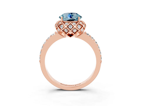 Rose gold Round Cut Diamond Solitaire Ring with Shared Prong Pavé Band_3