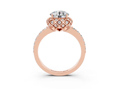 Rose gold Round Cut Diamond Solitaire Ring with Shared Prong Pavé Band_3