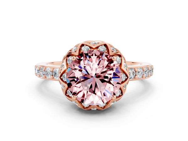 Rose gold Round Cut Diamond Solitaire Ring with Shared Prong Pavé Band