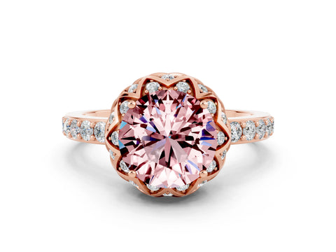Rose gold Round Cut Diamond Solitaire Ring with Shared Prong Pavé Band