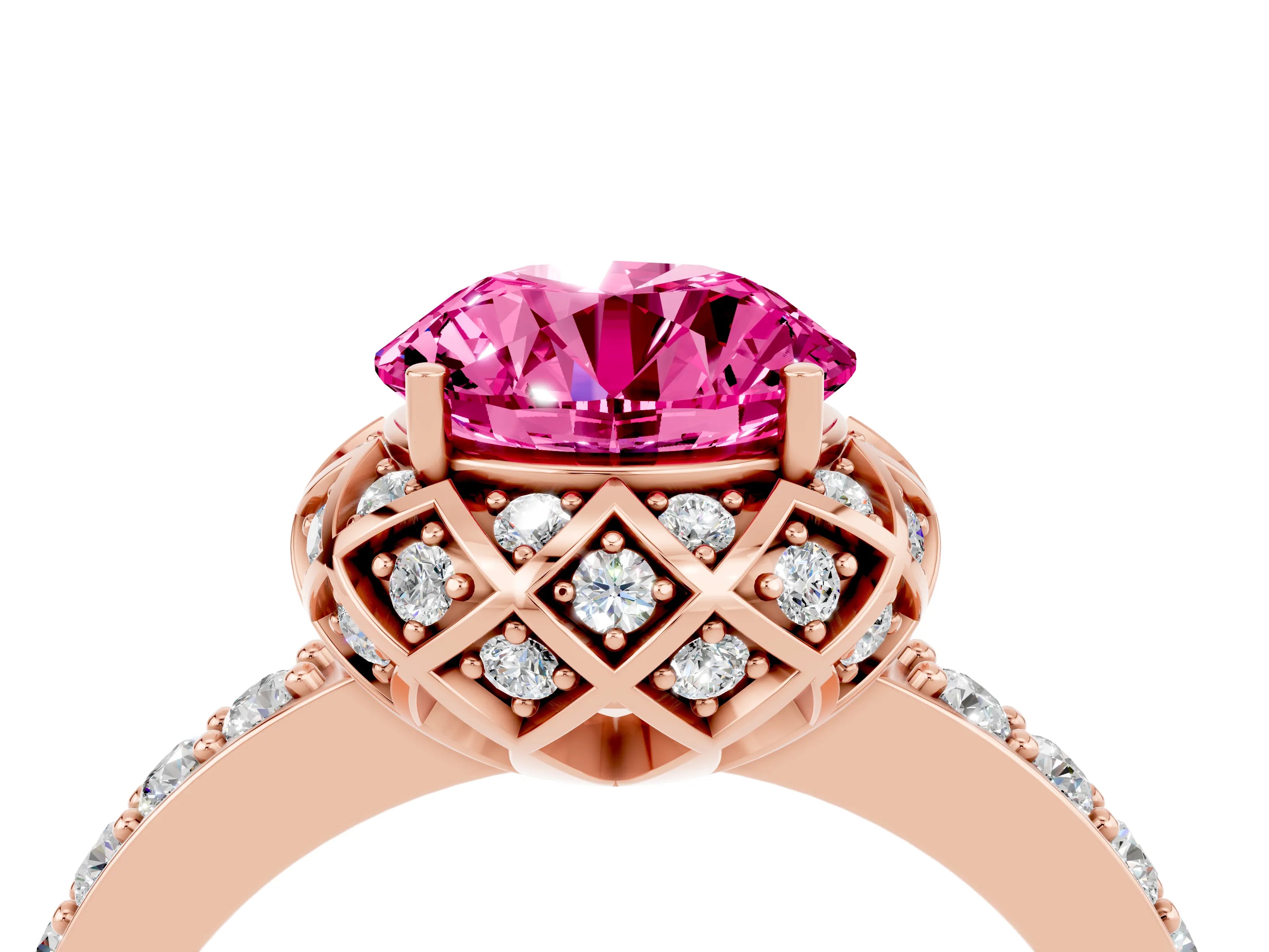 Rose gold Round Cut Diamond Solitaire Ring with Shared Prong Pavé Band_4