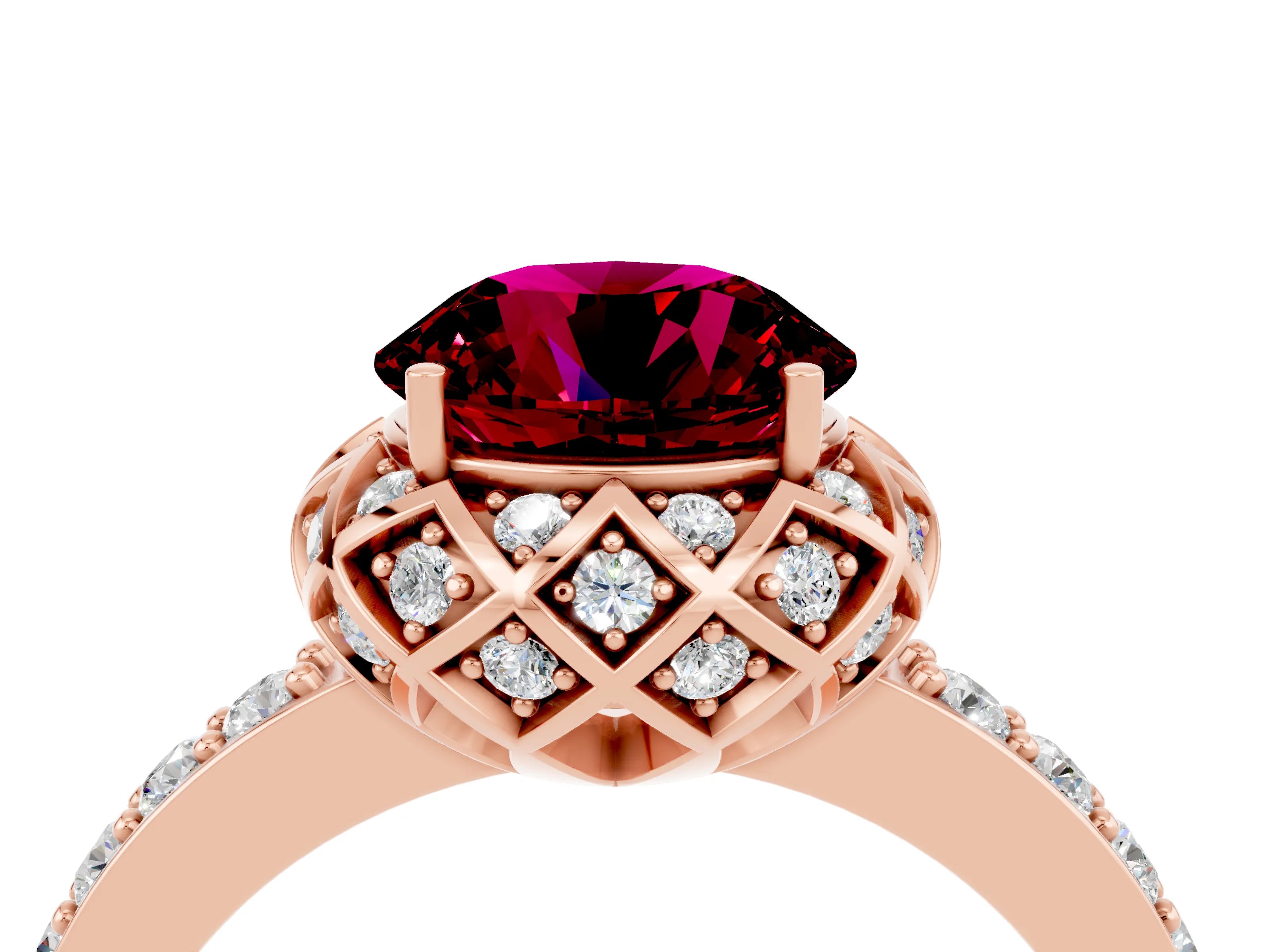 Rose gold Round Cut Diamond Solitaire Ring with Shared Prong Pavé Band_4