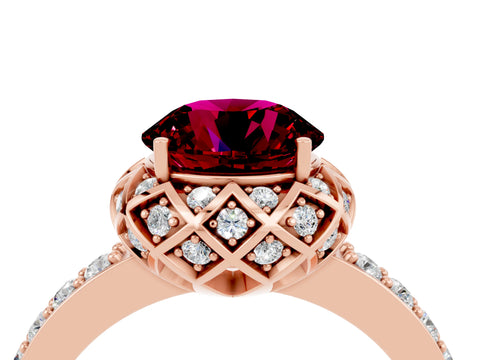 Rose gold Round Cut Diamond Solitaire Ring with Shared Prong Pavé Band_4
