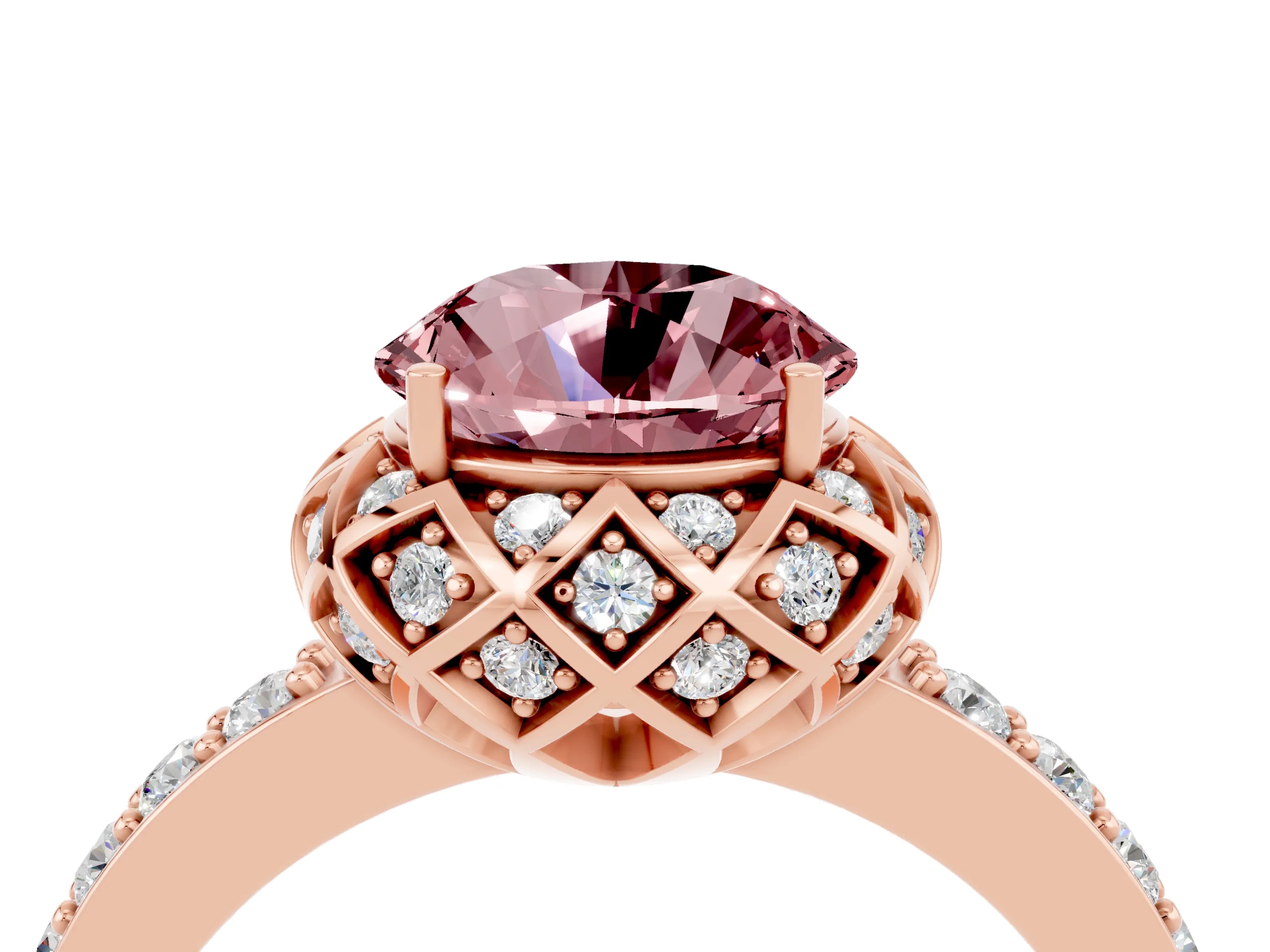 Rose gold Round Cut Diamond Solitaire Ring with Shared Prong Pavé Band_4