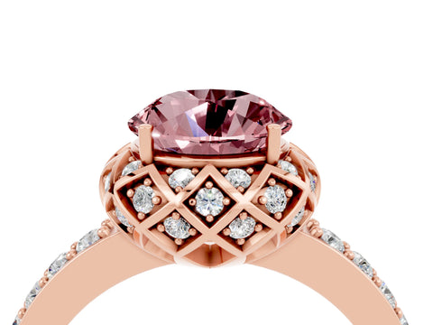 Rose gold Round Cut Diamond Solitaire Ring with Shared Prong Pavé Band_4