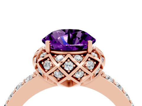 Rose gold Round Cut Diamond Solitaire Ring with Shared Prong Pavé Band_4