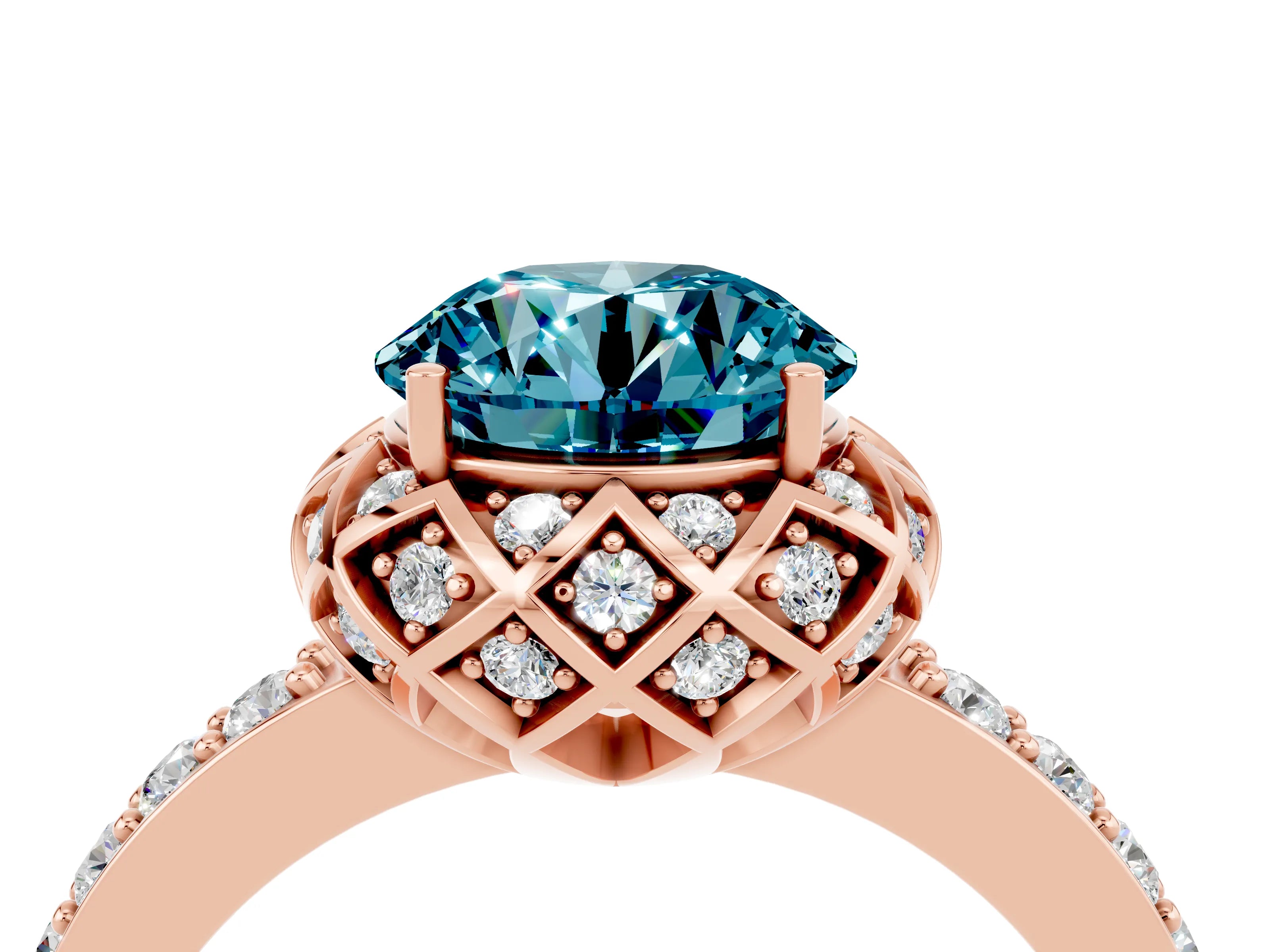 Rose gold Round Cut Diamond Solitaire Ring with Shared Prong Pavé Band_4