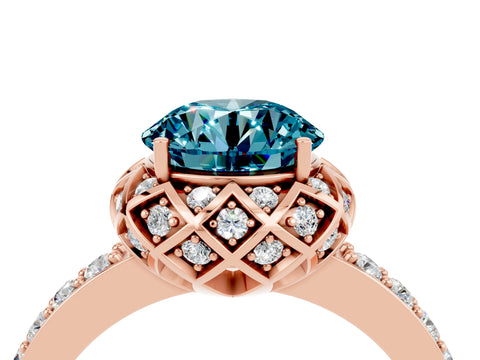 Rose gold Round Cut Diamond Solitaire Ring with Shared Prong Pavé Band_4